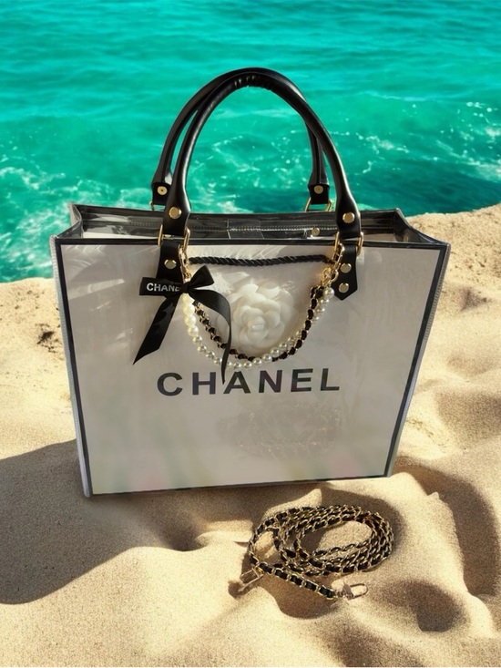 CHANEL Handbags - CHANEL Shopping Gift Bag Tote Pearl Camellia Charms Crossbody Shoulder Chain